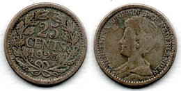 Pays Bas - Netherlands  25 Cents 1925 Wilhelmina I TB - 25 Cent
