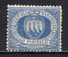 SAN MARINO - 1877 - STEMMA DI SAN MARINO - 10 CENT. MH - Neufs