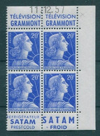 !!! 20 F MARIANNE DE MULLER BLOC DE 4 AVEC PUBS GRAMMONT - SATAM ET COIN DATE NEUF ** - 1950-1959