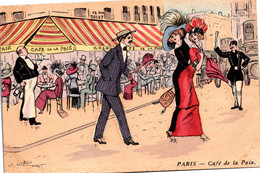 75 PARIS - Café De La Paix - Femmes à Chapeaux - Illustrateur NAILLOD Charles - Série 37 (pli Coin Droit) - Naillod
