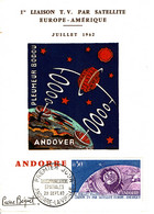 1962 - Andorre - 1ere LIAISON T.V. PAR SATELLITE EUROPE-AMERIQUE - Tp N° 165 - Plaquette De Luxe - Signature BEQUET - Maximum Cards