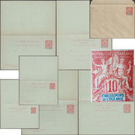 Océanie Française 1900 à 1906. Les 3 Modèles Différents De Cartes Avec Réponse Payée 10 C Rouge Sur Bleu. Mouchon - Storia Postale