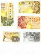 LITHUANIA FIRST  TRIAL  NOTES  SET  OF : 10+50 CENTU+1+5+10 LITU-1989 , RY # 18081-18085 - Litauen