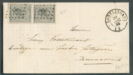 N°17 (2) - 10 Centimes Gris-noir En Paire Obl. LP.221 Sur Lettre De LODELINSART Le 29 Décembre 1868  Vers Bruxelles.   - - 1865-1866 Perfil Izquierdo