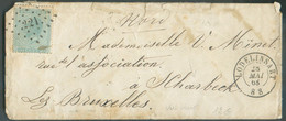N°18 - 20 Centimes Bleu  Obl. LP.221 Sur Lettre De LODELINSART Le 28 Mai 1868  Vers Schaerbeek Lez Bruxelles (verso : Cà - 1865-1866 Perfil Izquierdo