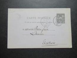 Frankreich 1880 Sage Ganzsache Auslandsverwendung Paris - Turin Italien - PAM