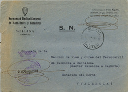 1949 VALENCIA , FRONTAL  DE LA HERMANDAD SINDICAL COMARCAL DE LABRADORES Y GANADEROS DE MELIANA , FRANQUICIA - Lettres & Documents