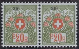 Schweiz Portofreiheit Zu#7A Paar ** Postfrisch 20Rp. Kl#310 Schw. Erziehungsanstallt Sonnenberg LU Ausgeliefer 4175 Stk. - Portofreiheit