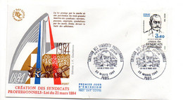 FDC--1984- Création Des Syndicats Professionnels ( W . Rousseau ) ....cachet  PARIS -75........à Saisir - 1980-1989