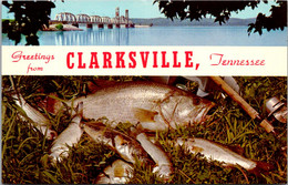Tennessee Greetings From Clarksville With L & N Railroad Bridge Crossing Kentucky Lake & Game Fish - Clarksville