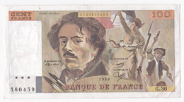 100 Francs Delacroix 1980 Alphabet G.30 N 580459,  Billet Ayant Circulé - 100 F 1978-1995 ''Delacroix''