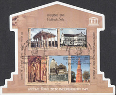 INDIA 2020 UNESCO Heritage Sites In India  (III Issue), MS, Miniature Sheet, First Day Of Issue Jabalpur Cancelled. - Usati