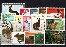 7600 LOT DE 16  TIMBRES LAPINS  Divers Rabbits  Oblitérés 30 11 89 - Konijnen