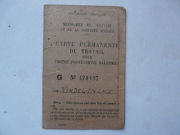 VIEUX PAPIERS - CARTE PERMANENTE DE TRAVAIL 1947 - Tarjetas De Membresía