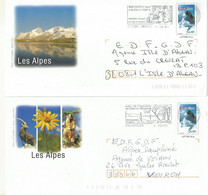 PAP LES ALPES 2 ENVELOPPES LE MONT BLANC + FLAMMES LOT 42K/0310064. - PAP: Sonstige (1995-...)