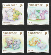 SINGAPORE 2017 BABY ANIMALS COMP. SET OF 4 STAMPS IN MNH Cat , Duck , Kitten , Dog , Puppy, Bear, Rabbit  (**) - Unused Stamps