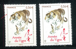 Variété N° Yvert  4433 Tigre - 1 Exemplaire Filet Du Cadre En Vert Noir  + 1 Normal Jaune Brun  - Neufs Luxe -  V 942 - Unused Stamps