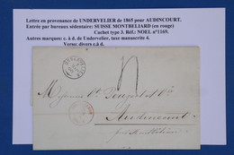 AW7  SUISSE  BELLE LETTRE 7 05 1855 PETIT BUREAU UNDERVILLIER A AUDINCOURT FRANCE ++++AFFRANCHIS. PLAISANT. - ...-1845 Vorphilatelie