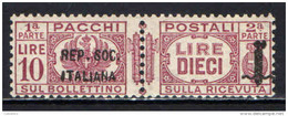 ITALIA RSI - 1944 - PACCHI POSTALI - VALORE DA 10 LIRE - MNH - Colis-postaux