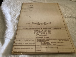 Plan Topographique Dessin Manille River Dam Site  Australia 1969 WATER CONSERVATION & IRRIGATION COMMISSION MANILLA RIVE - Travaux Publics