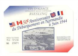 Etiquettes De Vin D'Alsace Riesling-50 éme Anniversaire (Cinquantenaire) Du Débarquemant -J Biecher à St Hippolyte 68 - Cinquantenaire De La Libération