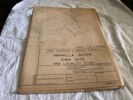 Plan Topographique Dessin  Du Barrage Manille Dam S Dam Site  Australia 1969  MANILLA RIVER DAM - Travaux Publics