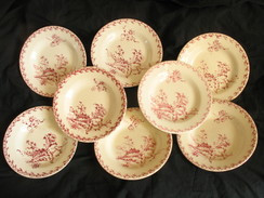 Assiettes Anciennes Porcelaine Opaque De Gien France Décor Chardons Lot De 8 - Limoges (FRA)