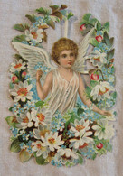 Grand Découpi Chromo Angelot Dans Décor Floral 17 X 11,5 Cm. - Publicitaire Chocolat Besnier - Angels