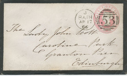 GB „53 / BATH“ Duplex Postmark On Superb Rare QV 1d Pink Stamped To Order Postal Stationery Envelope (size B, Dated 20 1 - Lettres & Documents