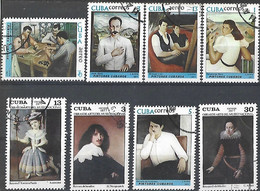 Lot De 8 Timbres Oblitérés, CUBA: Tableaux De Personnages, Mode, Peintures Cubaines - Usati