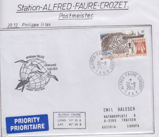 TAAF 2012  Cover Ca Gerant Postal  Ca Base Alfred Faure Crozet 30-8-2012 (FC183B) - Briefe U. Dokumente