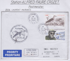 TAAF 2016 Cover Ca Gerant Postal Ca Base Alfred Faure Crozet 21-9-2016 (FC185B) - Briefe U. Dokumente