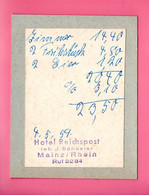 ALLEMAGNE . DEUTSCHLAND . MAINZ/RHEIN . FACTURE . " HOTEL REICHSPOST " . 1959 - Réf. N°34200 - - Food