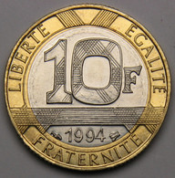 RARE, ISSUE D'un COFFRET BU !  10 Francs Génie De La Bastille, 1994, Bronze-aluminium Nickel - V° République - 10 Francs