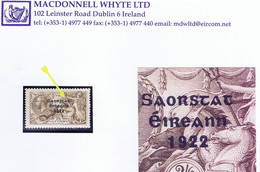 Ireland 1922-23 Thom Saorstát 3-line 2/6d Brown, Error "Accent Missing" Of Row 3/2 Mint Hinged - Neufs