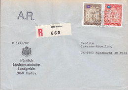 Liechtenstein LANDSGERICHT Registered Recommandé Label VADUZ 1983 Cover Lettre KÜSSNACHT Am RIGI Suisse 10Rp & 2.00 Fr. - Service