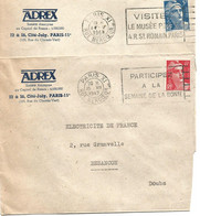 France Enveloppe Adrex Paris Cachet à Date Paris XI Rue Mercoeur 1947-49 Lot De 2 - Oblitérations Mécaniques (Autres)