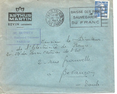 France Enveloppe Ets Arthur Martin   Paris Cachet à Date Paris Tri N°15 Rue Singer 1947 - Oblitérations Mécaniques (Autres)