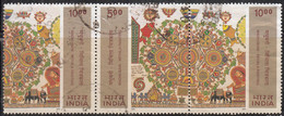 INDIA 2000 Madhubani   Mithila Paintings,  3v Horizontal  Strip 5Rx1 & 10 RX 2  Stamps  Setenant.  Used. (0) - Usati