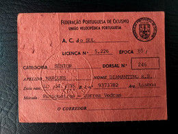 LICENÇA FEDERAÇÃO PORTUGUESA DE CICLISMO - CORREDOR - SPORTING CLUBE LOURES (BA5#C96) - Tarjetas De Membresía