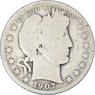 Monnaie, États-Unis, Barber Half Dollar, Half Dollar, 1907, U.S. Mint, New - 1892-1915: Barber