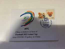 (1 G 55)  China Withdraw As Host Off Football 2023 Asian Cup Over COVID-19 Zero Policy - With OZ + China Stamps - Coppa Delle Nazioni Asiatiche (AFC)