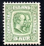 922.ICELAND,1907 CHRISTIAN IX & FREDERICK VIII 5 A, # 74 MH - Ongebruikt