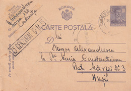 A16430   -   MILITARY LETTER POSTAL STATIONERY KING MICHAEL 10 LEI CENZURAT CONSTANTA USED 1941  SENT TO HUSI - Cartas De La Segunda Guerra Mundial