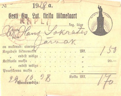 Estonian Church Member Card, Rapla, 1928 - Cartes De Membre