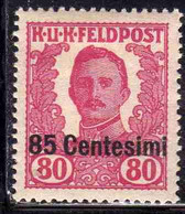 AUSTRIAN OCCUPATION OCCUPAZIONE AUSTRIACA 1918 EMPEROR IMPERATORE CARL CARLO I NON EMESSI NOT ISSUE CENT. 85c Su 80h MH - Oest. Besetzung