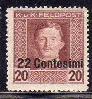 AUSTRIAN OCCUPATION OCCUPAZIONE AUSTRIACA 1917 1918 IMPERATORE EMPEROR CARL I CARLO CENT. 22c Su 20h MNH - Occ. Autrichienne