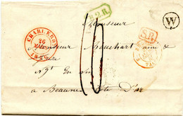 BELGIQUE - CAD CHARLEROI + SR + BOITE W SUR LETTRE AVEC TEXTE DE MONT SUR MARCHIENNE POUR LA FRANCE, 1846 - 1830-1849 (Onafhankelijk België)