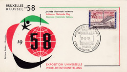 Enveloppe FDC 1047 Exposition Universelle Bruxelles Journée Nationale Italienne Giornata Nazionale Italiana Italia Italy - 1951-1960