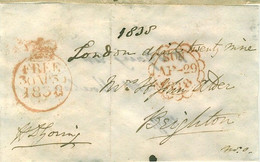 GB 1838 FREE  Front  To Brighton Signed By Sir H. D. Goring  M.P For New Shoreham 1832-41 - ...-1840 Precursores